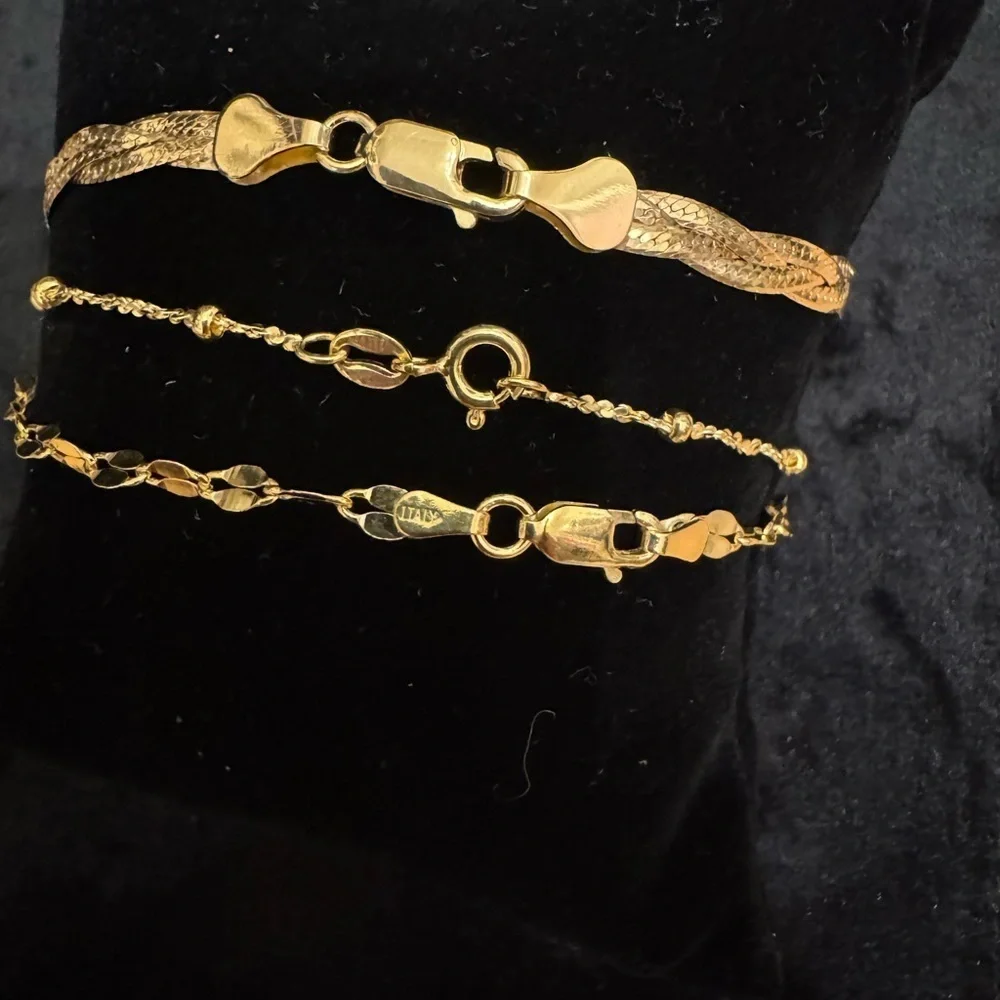 Italian 24KT Gold over Sterling Silver Bracelet Trio - Picture 4 of 4